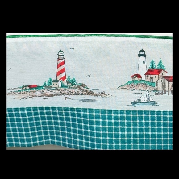 Lighthouse Window Valance Curtain Boats Nautical Ocean Blue & White Checker 36.5 - Picture 6 of 15